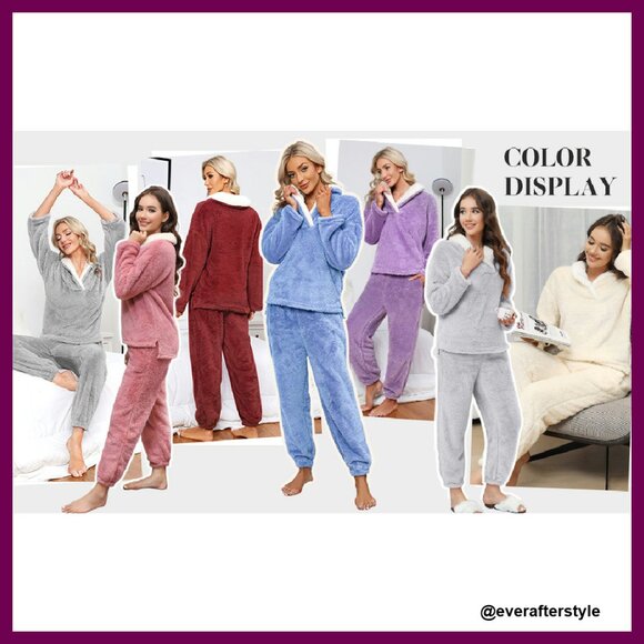 Fuzzy Flannel Pajama Set Cozy Winter Sleepwear Lounge Wear Plush Fleece - Picture 8 of 8